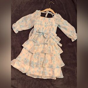 Rare Editions Blue and White Floral Kids Dress